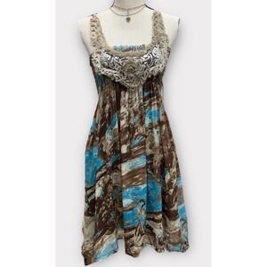 Womens Sz L Artsy Ruffle Dress Tunic Top Festival Coquette Fairy Rave Summer NEW